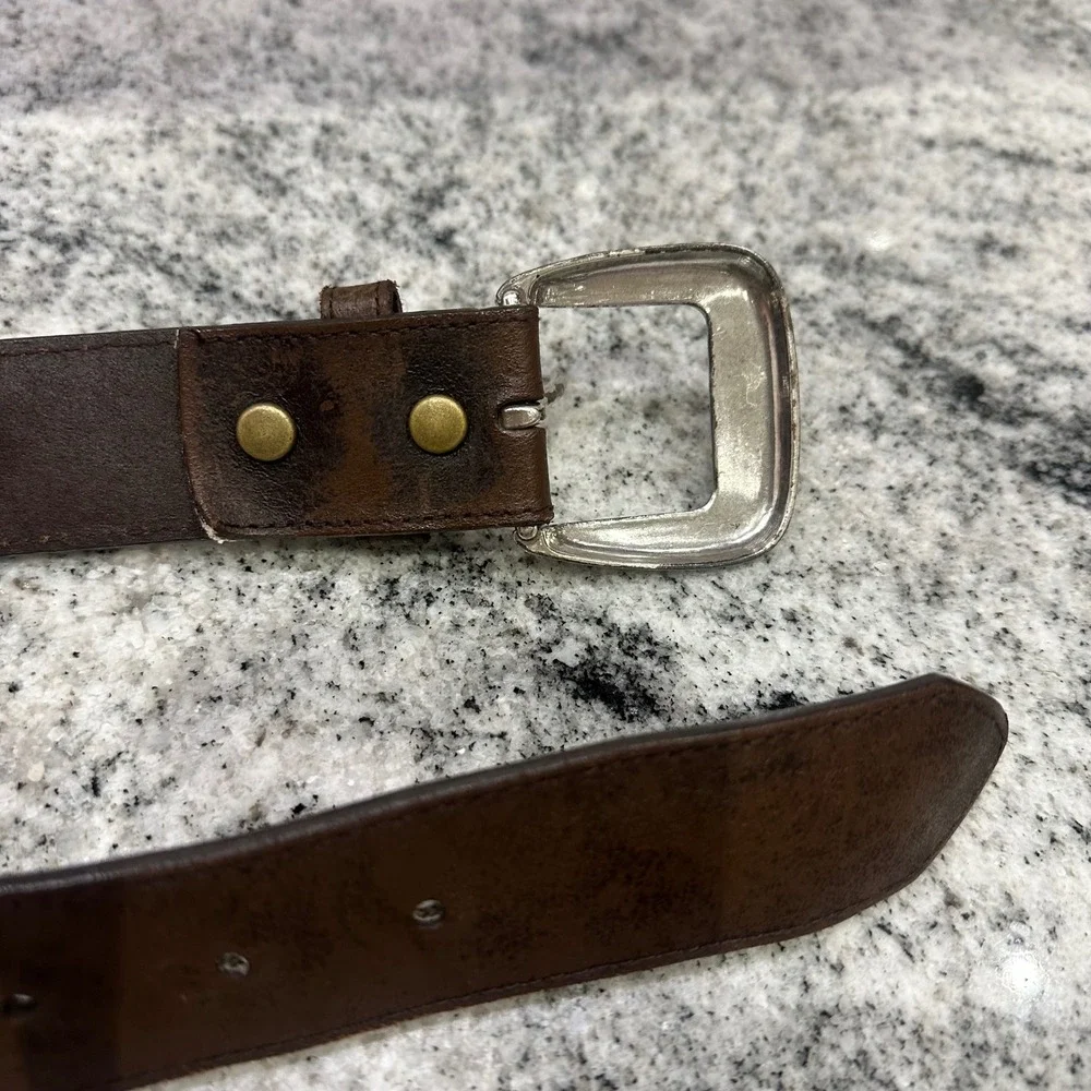 Nocona Mens 32 Leather Belt Brown Horsehair Inlay Conchos Western Cowboycore